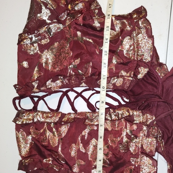 Altar’d State Burgundy, Gold flowers Dress w Cut outs + Lace up Back  si… - Picture 13 of 16